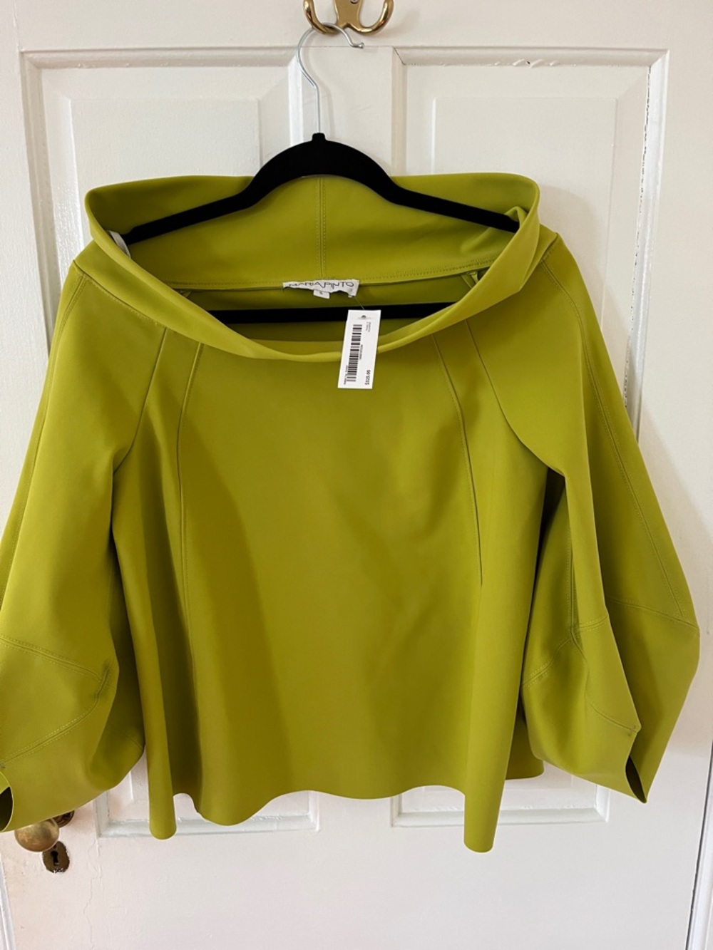 Maria Pinto Moss Green Off-Shoulder Draped Top with Balloon Sleeves NWT